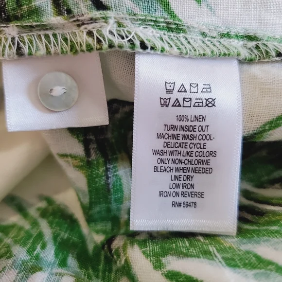 2525 * Tahari 100% Linen Tropical Palm Print Mini Dress Green White Size S - Picture 4 of 8